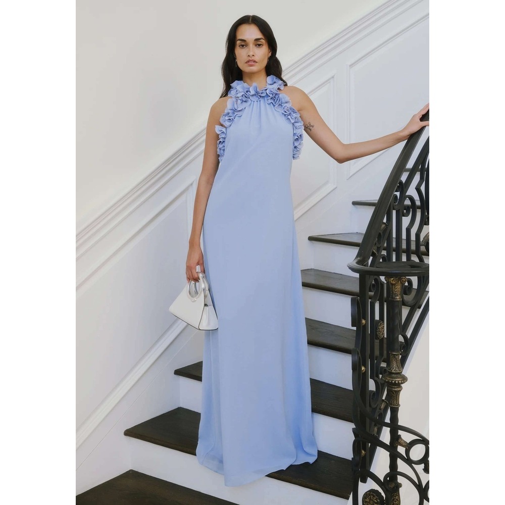 NWT o.p.t Marie Maxi Chiffon Dress in Dusty Blue - Size XL